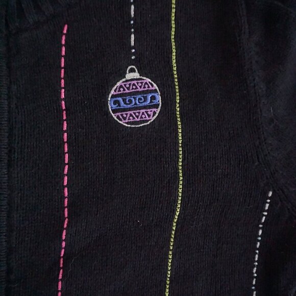 Vintage Craft & Barrow Black Knit Embroidered Beaded Ornaments Holiday Sweater M - Picture 10 of 11